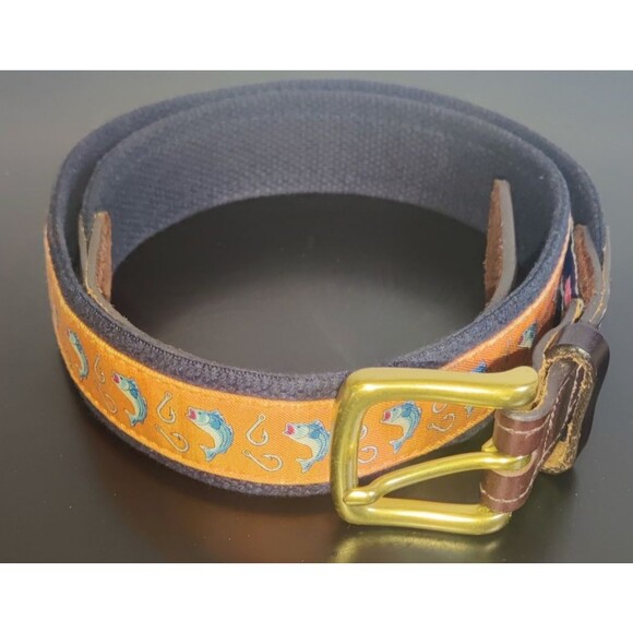 Vineyard Vines Orange Fish Canvas and Leather Tipped Men's belt Size 36 - Picture 9 of 16